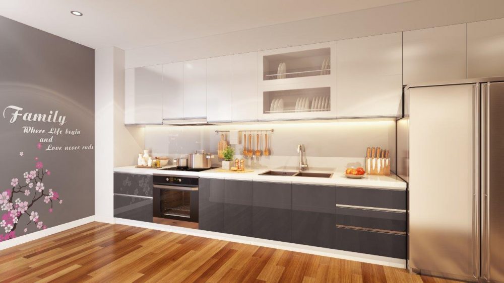 Không gian bếp tiện nghi, tinh tế, màu sắc tối giản