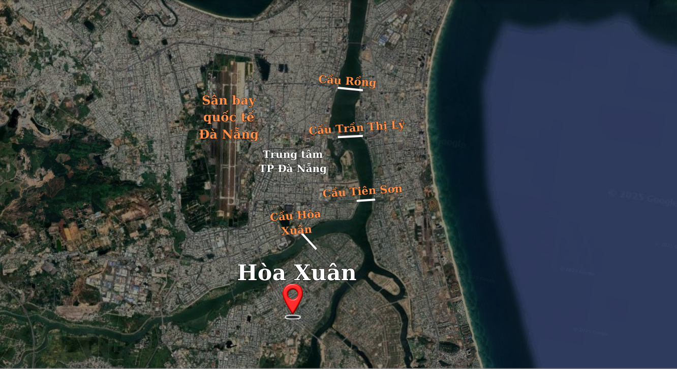 Nằm ở phía Đông Nam Đà Nẵng – vùng đất nơi ba con sông Cổ Cò, Đô Tỏa, Cẩm Lệ hội tụ – Hòa Xuân được xem là quỹ đất ven sông hiếm hoi còn sót lại của “thành phố đáng sống”.